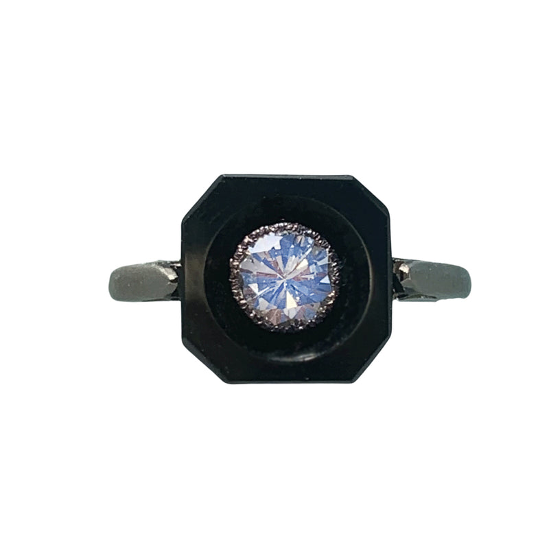 Art Deco Onyx & Diamond 18ct Gold Ring, c. 1920s