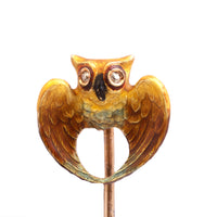 A Gold Owl Stick Pin with Diamond Eyes