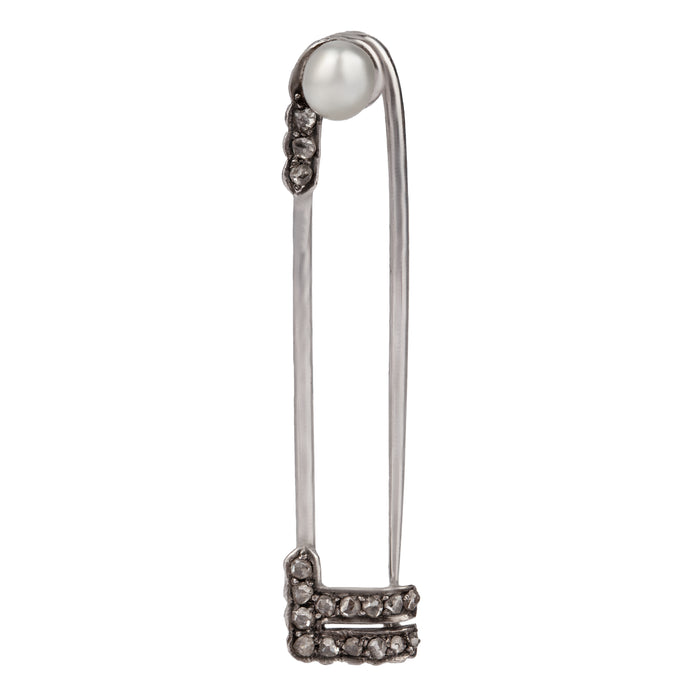 A Pearl and Diamond Safety Pin Brooch