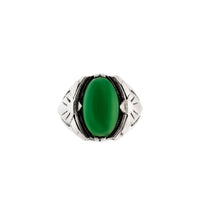 1930s Austrian silver ring with green chrysoprase cabochon and boar’s head hallmark.